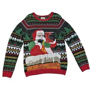 Holiday Time Christmas Santa Claus Sweater Mens‎ Medium M 38-40